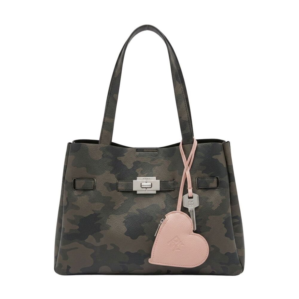 🔥 DKNY Bryar Large Camouflage Satchel Bag Camo Tote Pink Heart Charm Clasp